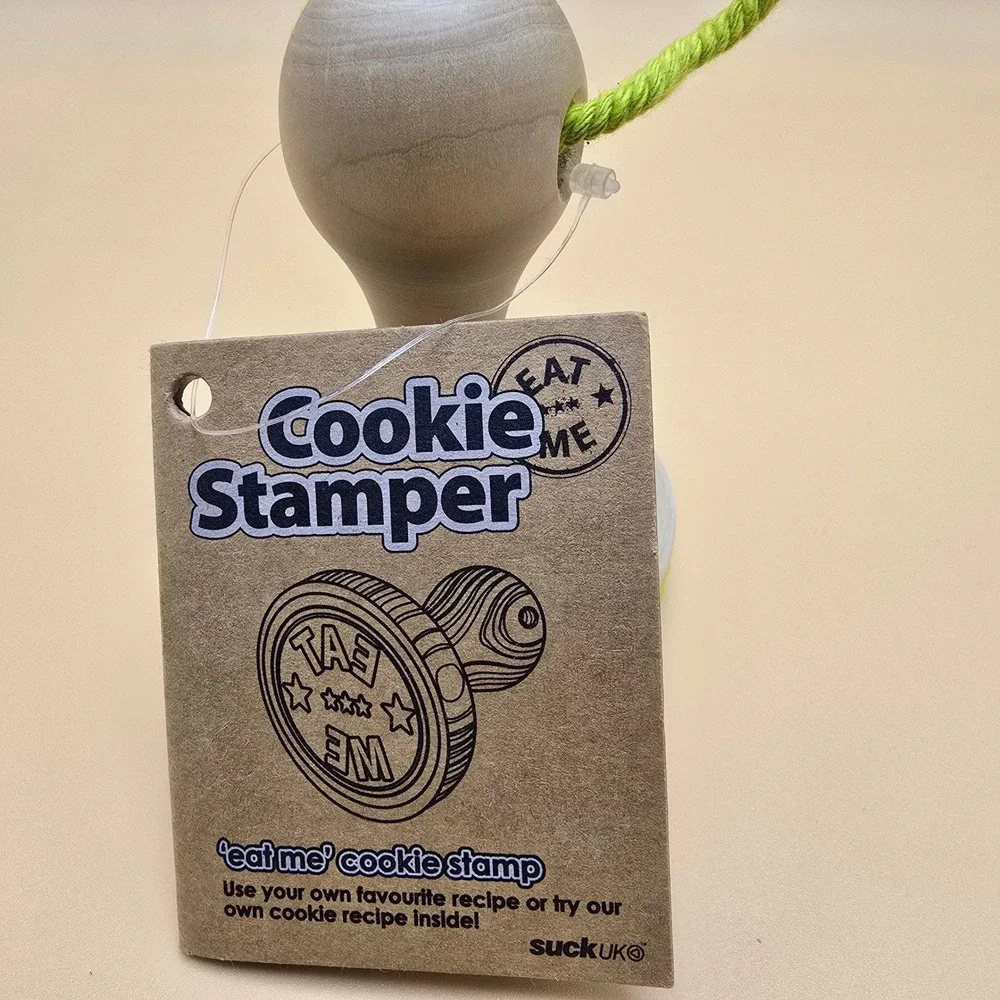 Fun EAT ME Design Suck‎ UK Cookie Stamper Wood Handle Kitchen Baking Tool